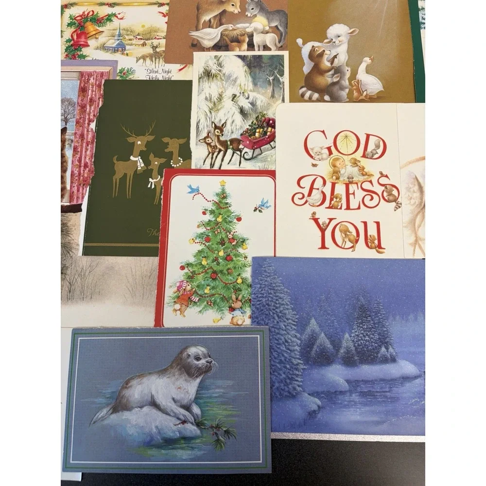 Vintage Animal Christmas Cards Fronts ONLY Scrapbooking Crafts Decoupage 50+